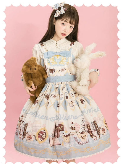 Alice in Wonderland Bunny Print Sweet High Waist Lolita Dress