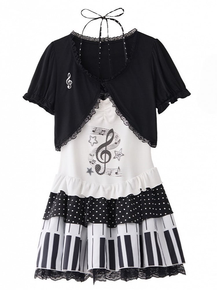 Polka-Dot Halter Gown with Piano Motif - Hard Candy