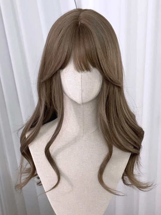 Wig Full Wavy Brown 60CM with Bangs