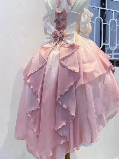 Purple Roses Pink Green / Bowknot Blue Train