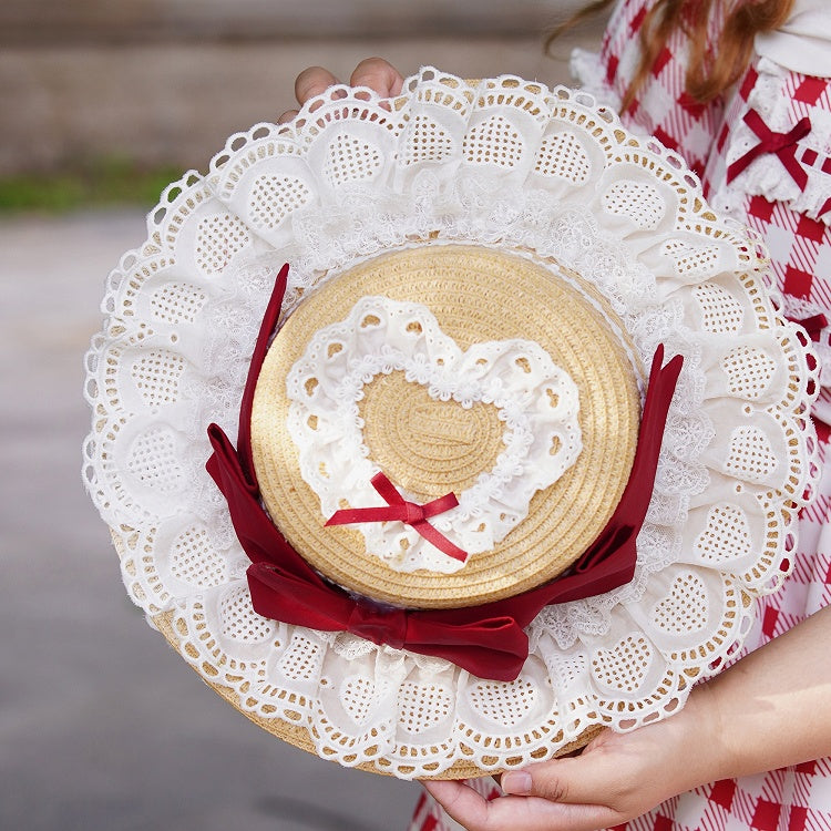 Straw Red Black Hat / Bowknot