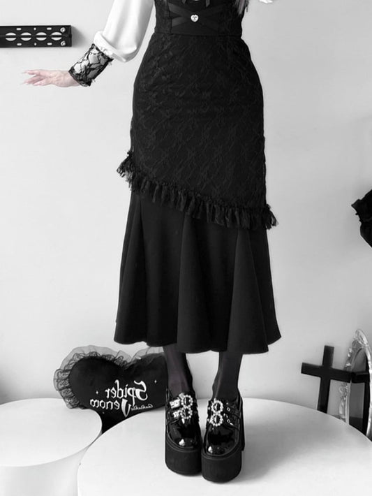 ウエストハートラインストーンジライケイマーメイドスカートブラックハイ