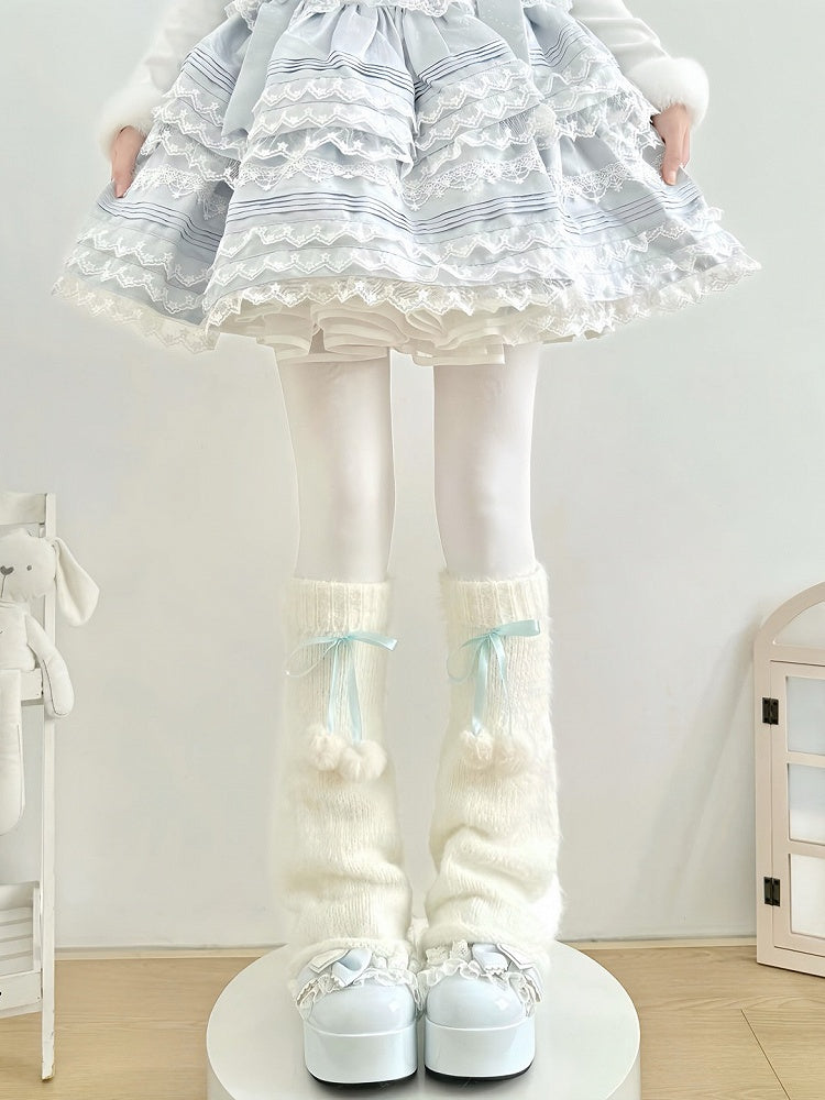 Bow White Pom-pom Warmers 6-Color Leg Fuzzy with