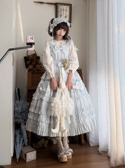 Ruffle Hairband Only / + with Bow Elegant Lolita Dress JSK Belt Multi-Layer Blue Detail