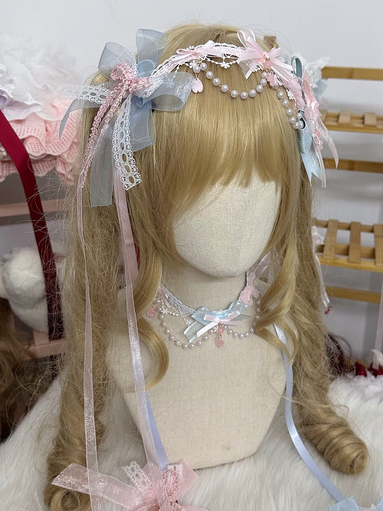 Bow Cherry Hairclip Pink Double-Layer Blue Charm Lolita Blossom