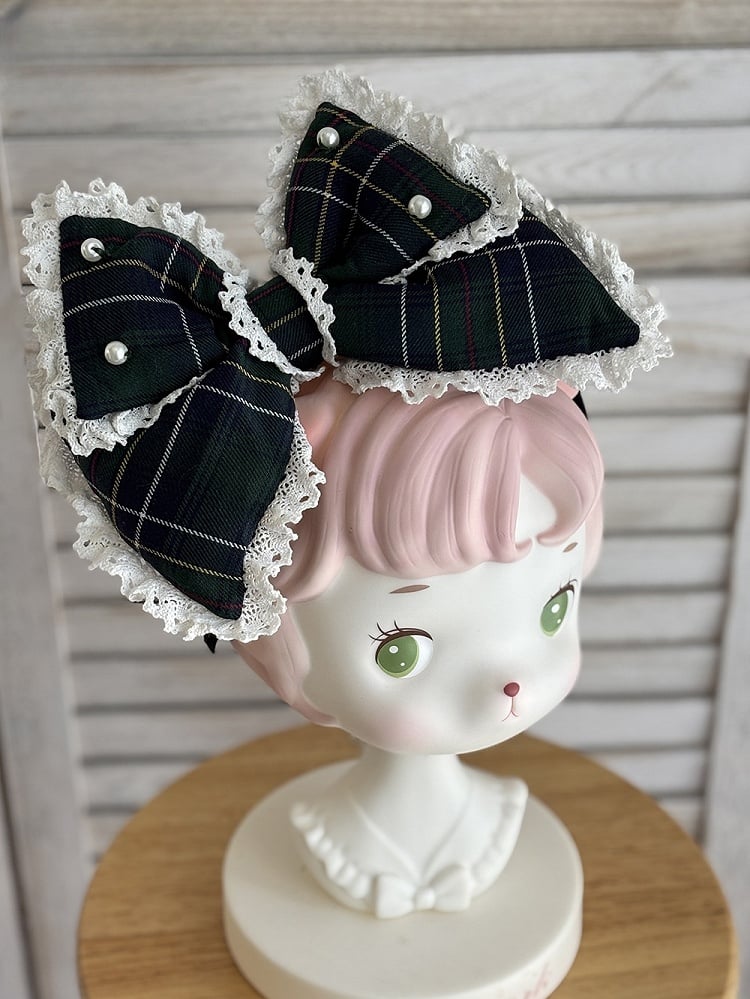 with Lace Edging KC Red/Green Bead Plaid Accents Bow Lolita and