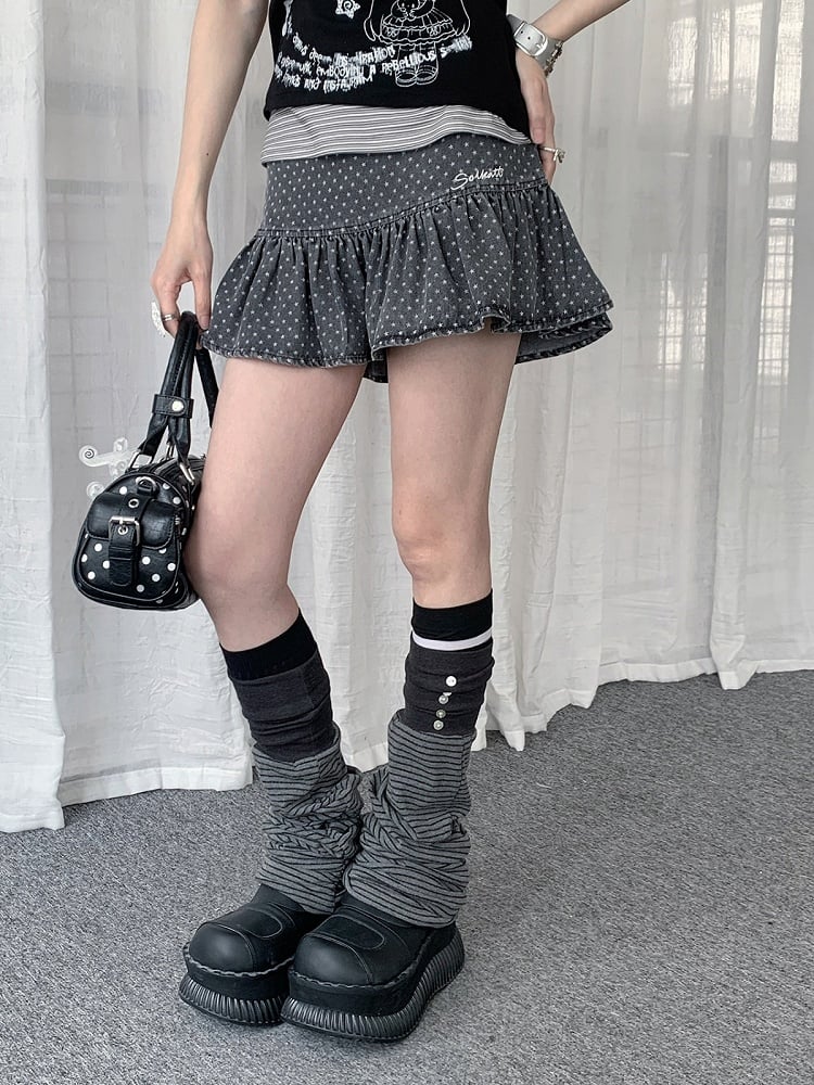 Gray Casual Star Pattern Ruffle Skirt - Solkatt