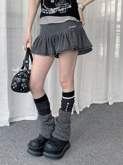 Gray Casual Star Pattern Ruffle Skirt - Solkatt