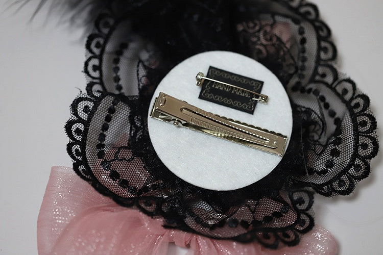 Black & Pink Satin Bowknot Mini Hat Hairclip - The Accessories' Story