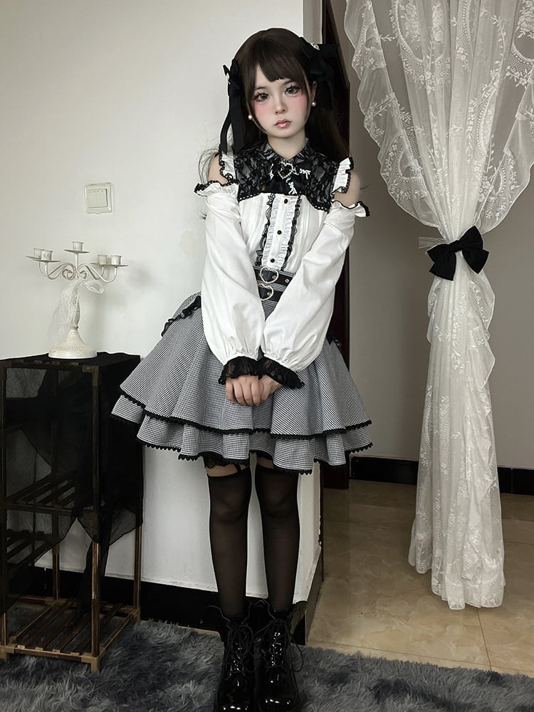 ホワイトレーストリムカットアウトショルダージライケイブラウス