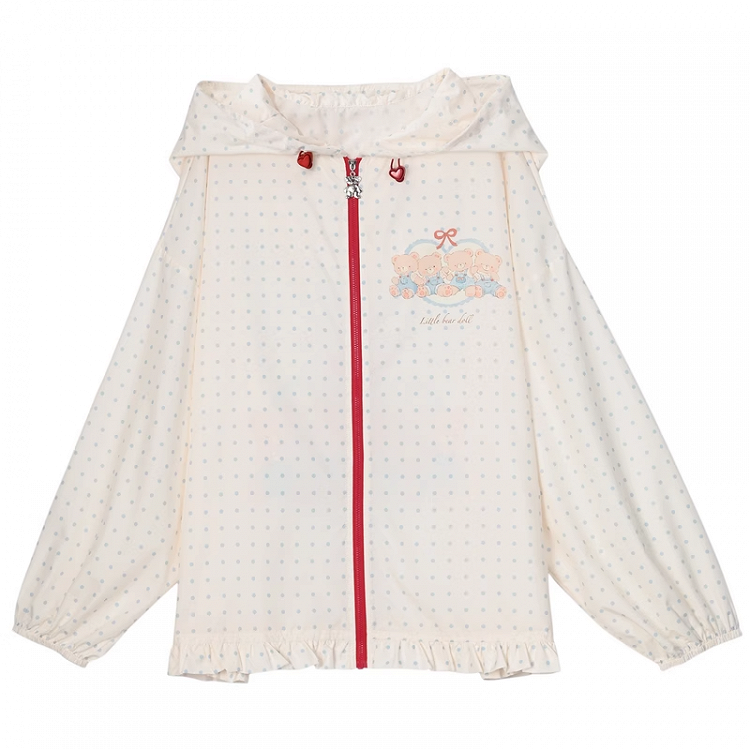 日焼け防止ジャケット ベアバイブス スノーフード ホワイト 水玉耳デザイン ホワイト 愛らしい