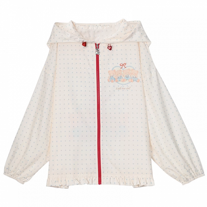 日焼け防止ジャケット ベアバイブス スノーフード ホワイト 水玉耳デザイン ホワイト 愛らしい