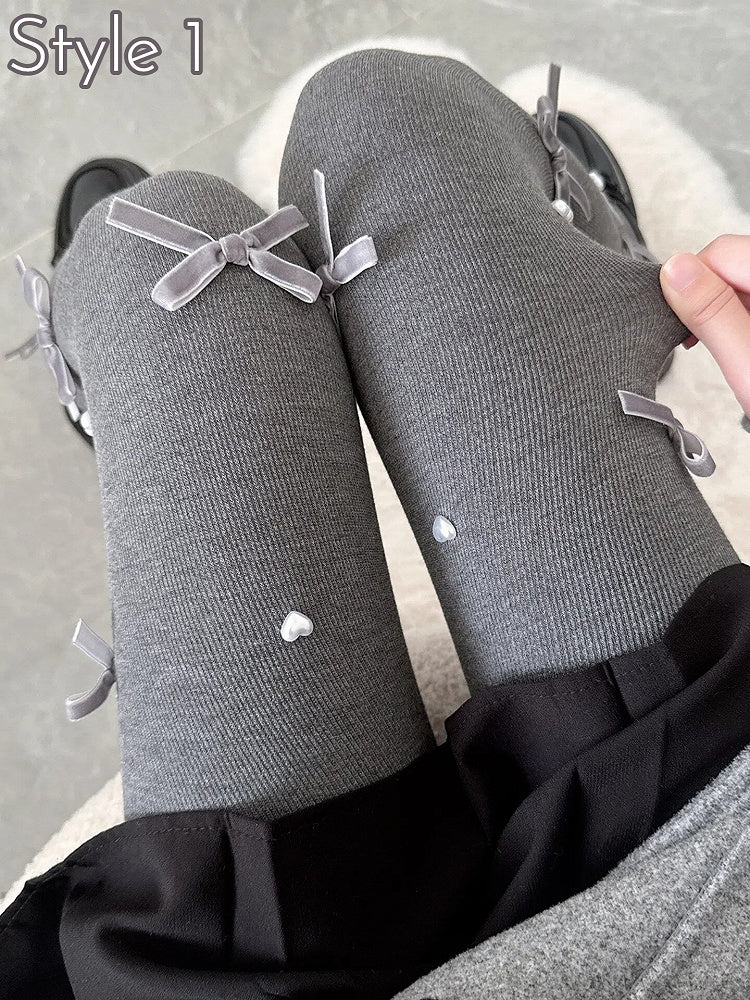 4-Style Light Gray Ribbed Tights Collection