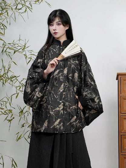 Black Banded Unisex Collar Han-inspired Blouse -