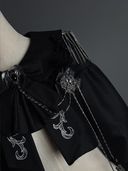 Lolita Coat Collar Sleeves Leg-of-Mutton Black Faux with Fur Gothic Detachable
