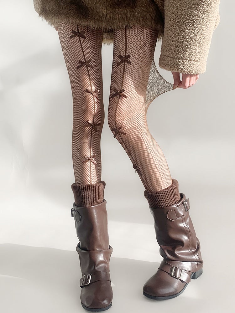 Pantyhose Brown Fishnet Bow Back-Seam