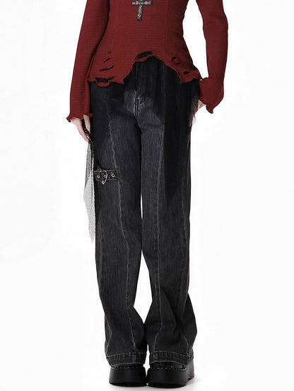 Detail Faded Wash Distressed Graue Schlagjeans mit Herzschnalle