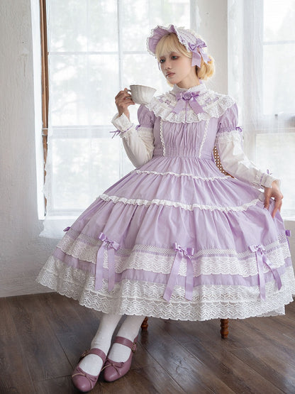 Short OP School Cotton Neck Dress Set Edward Old Purple Sleeves Lolita