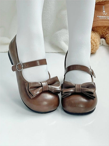 Accents Lolita Bow Buckle Sweet Brown Mary Janes - Round Toe Circle
