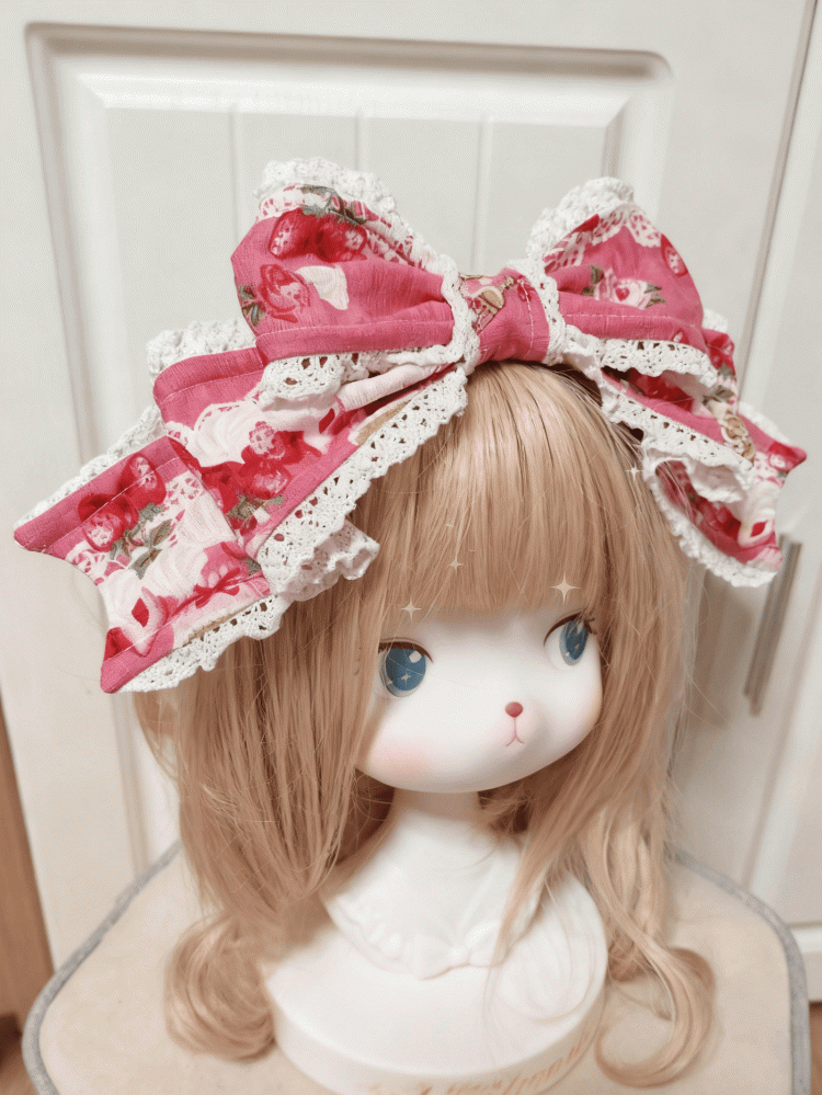 Strawberry Color Lolita Bowknot 3 Options Big Print KC Sweet
