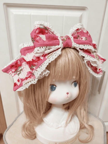 Strawberry Color Lolita Bowknot 3 Options Big Print KC Sweet