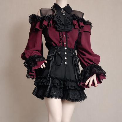 Dark Sweet Off-Shoulder Shirt & High-Waist Skirt Set