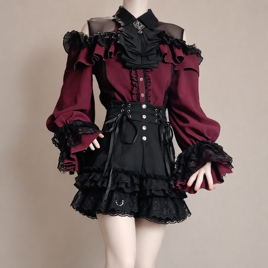 Dark Sweet Off-Shoulder Shirt & High-Waist Skirt Set