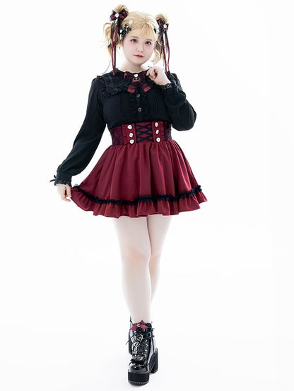 with Built-in Corset Waist Skirt: Style Landmine Cincher Red High