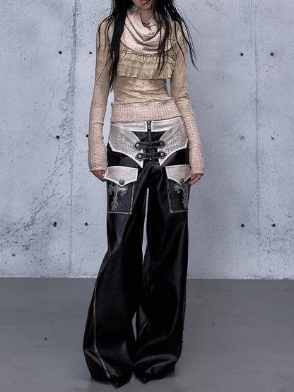 - Wide-leg Pants Punk Black Wing Embroidery