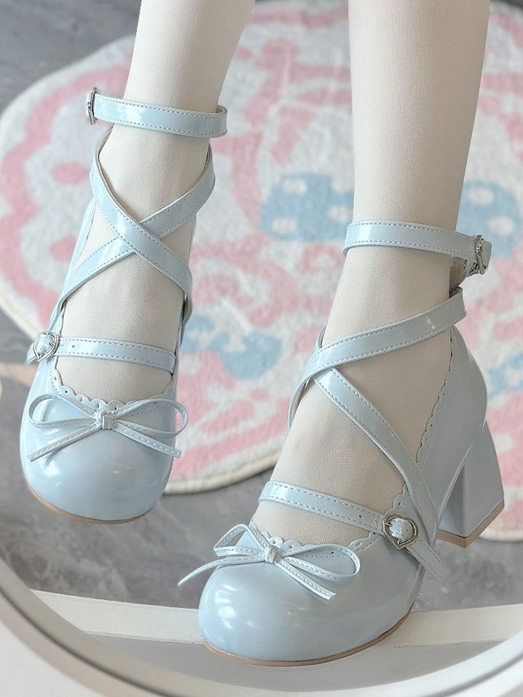 Mid with Jane Mary Sweet Lolita Heel - Blue Shoes Knotted Bow