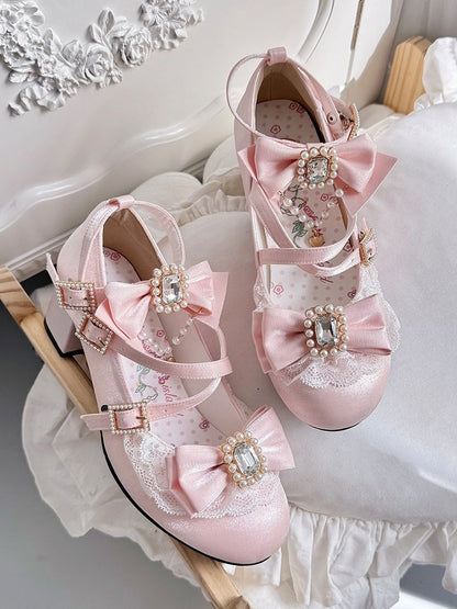 Sweet Bowknot Janes Details - Mid-Heel Mary Pink Lolita