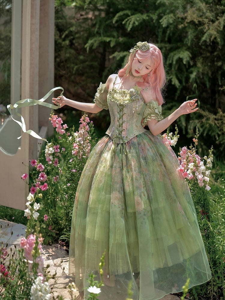 Green Lace Puff Sleeves - Nine Odes
