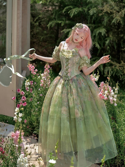 Green Lace Puff Sleeves - Nine Odes