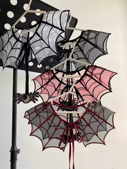 Spider Web Embroidery Brooch Organza and Butterfly Moth Fake Collar Detachable with Black White