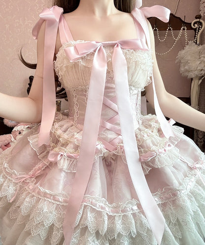 Balletcore Lolita-Pulloverrock mit Taillenstäbchen, Prinzessinnen-Baskenrock, Rosa