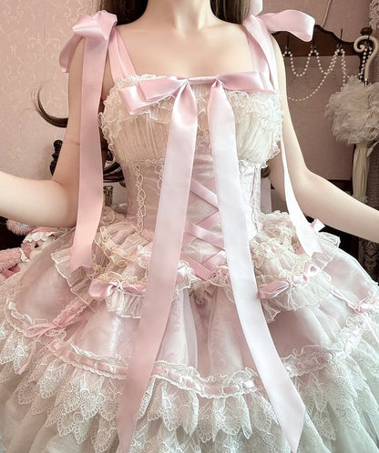 骨太ウエスト ロリータ プリンセス バスク バスト 80-88CM バレエコア ピンク スカート クリアランスサイズ ジャンパー S