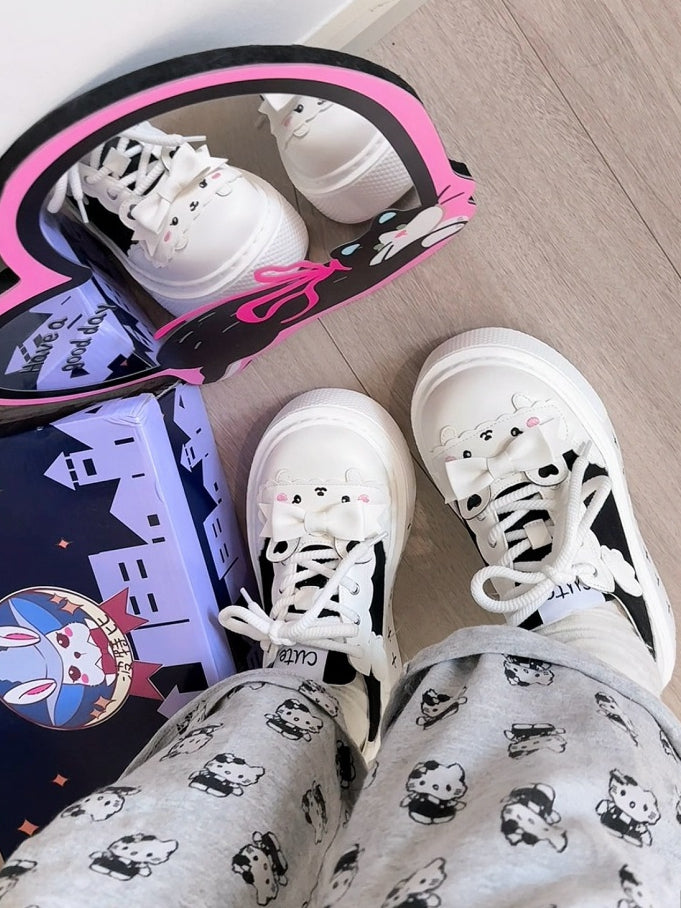 Decor  Cute with Shoes Black Canvas White Themed Bow Bunny