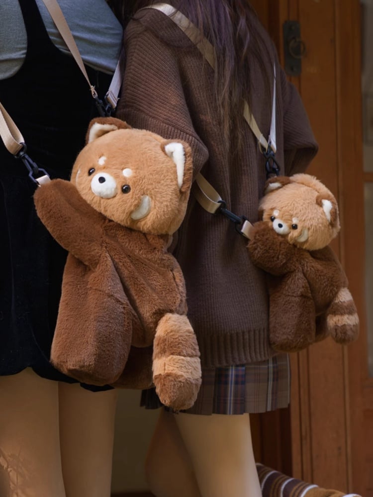 かわいいレッサーパンダのブラウンぬいぐるみバックパック/クロスボディ