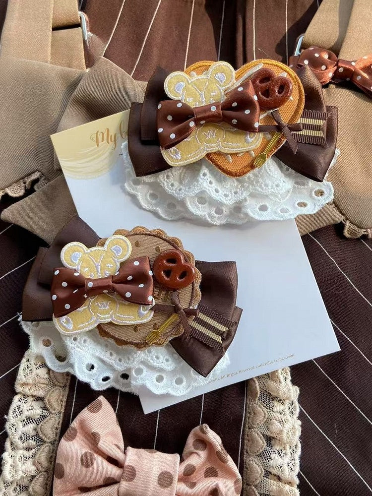 Applique Options Cookie Bear Hairclip 2 Bowknot