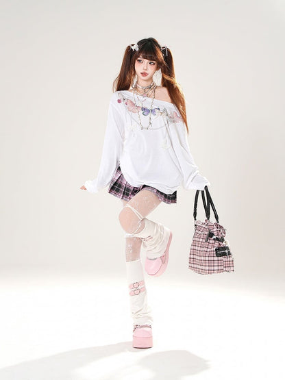 Back Cutout White/Pink Asymmetrical Detail Butterfly-shaped