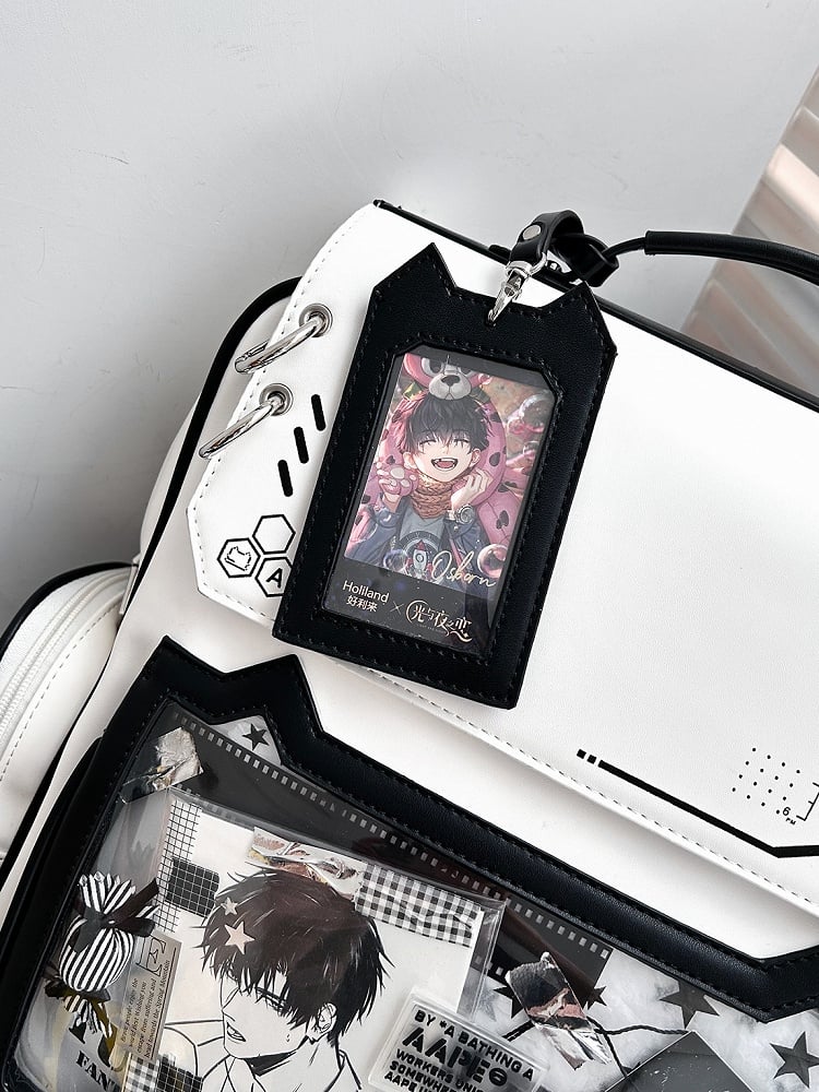 Kitty Backpack with Ita Charm Design PU Ear Card Holder Cute White