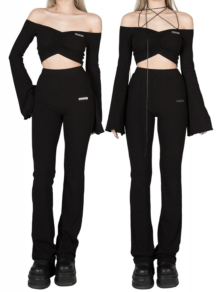 Strickhose Stretchy High-Waist - Ausgestellt Figurschmeichelnd Schwarz