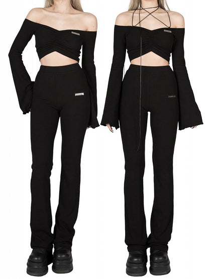 Strickhose Stretchy High-Waist - Ausgestellt Figurschmeichelnd Schwarz