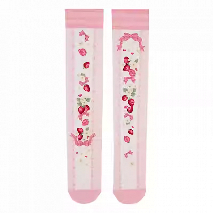 Süße Lolita-Overknee-Strümpfe mit Erdbeer-Print in Rosa