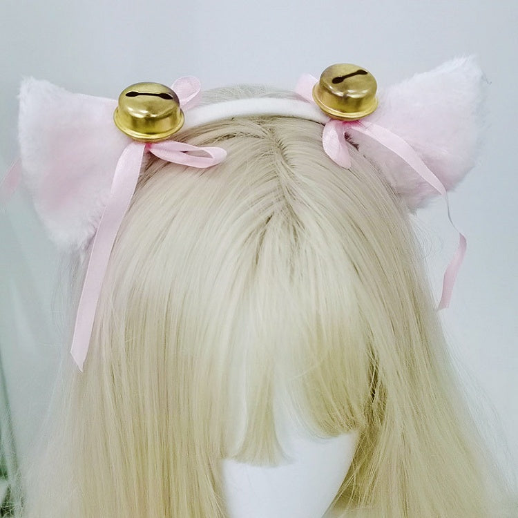 KC Bell Ear Black/White Plush Lolita Kitty Bow