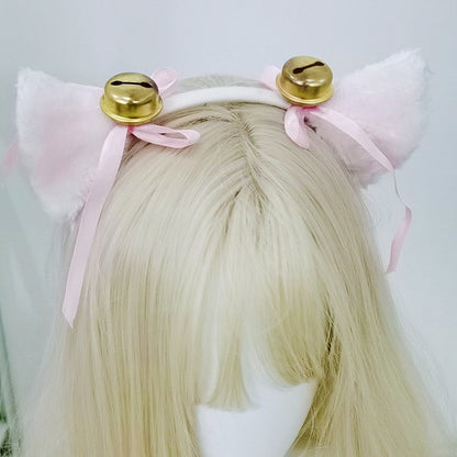 KC Bell Ear Black/White Plush Lolita Kitty Bow