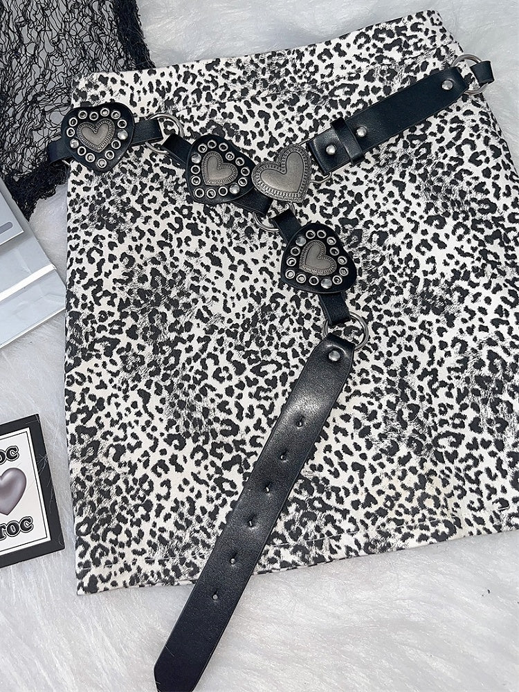 Gürtel verziert Y2K glamouröse PU-Taille herzförmige schwarze Nieten