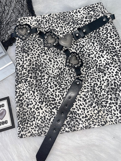 Gürtel verziert Y2K glamouröse PU-Taille herzförmige schwarze Nieten