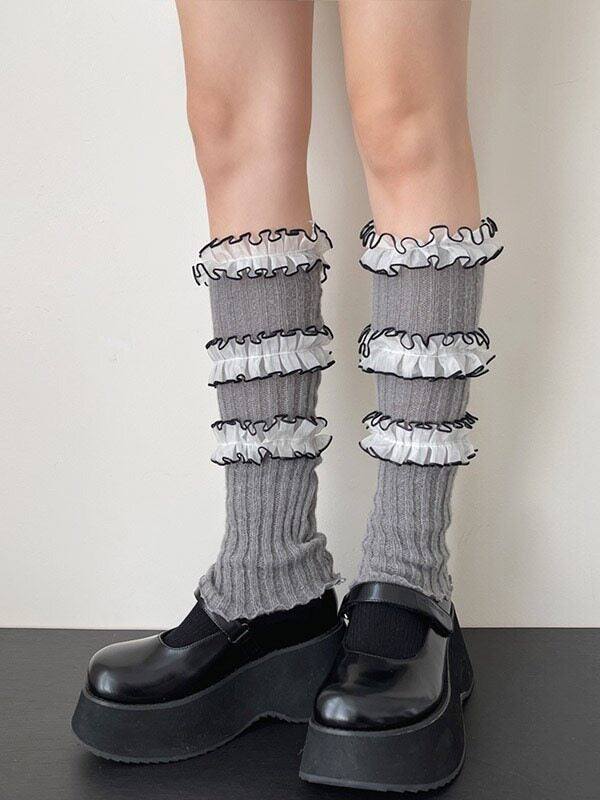 5 with Trim Colors Leg Style Kawaii Knit Warmers Lace