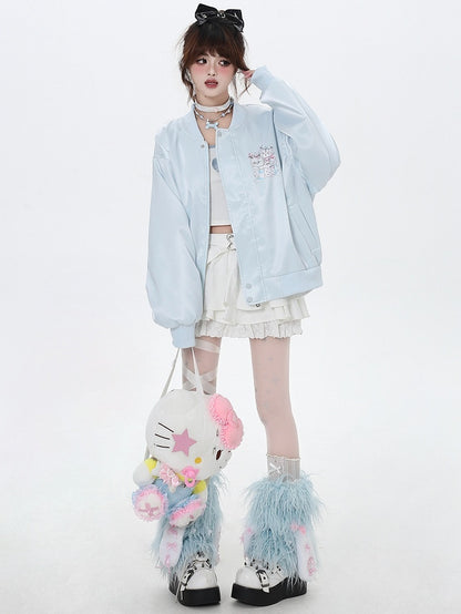 ライトブルー/ピンクのキャッツ スプリング ベースボール ジャケット